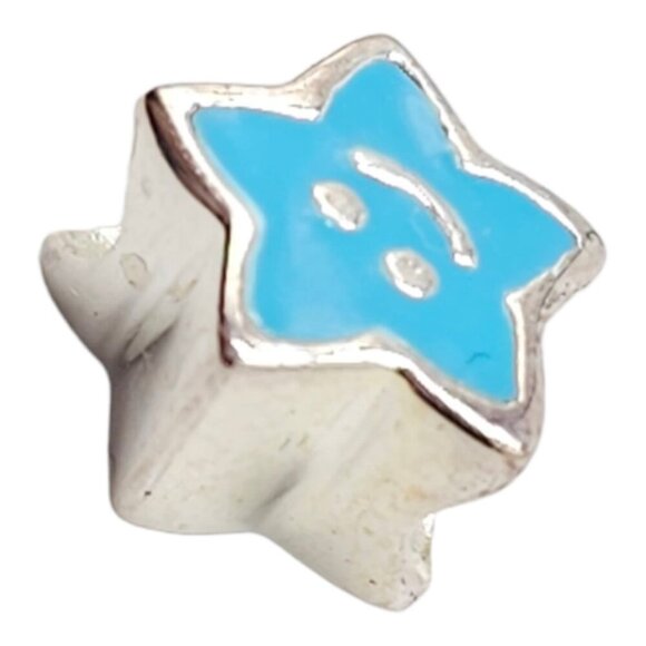 Solvar Sterling Silver Blue Enamel Smile Star Slide Charm Kids New Old Stock - Picture 2 of 4